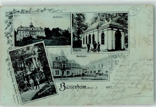 Bassenheim 1902 Mausoleum Rentamt Marktplatz Gasthaus Künstler Kapelle Schloß Bahnpost Zug 403