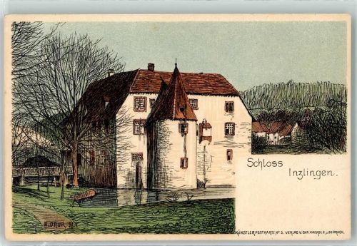 79594 W7854 Inzlingen 1898 Künstlerkarte Schloss sign. H. Daur