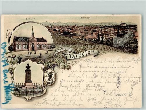 Osthofen 1896 Turnhalle Denkmal Lithographie