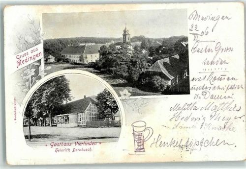 Medingen 1906 Gasthaus Vierlinden Kirche