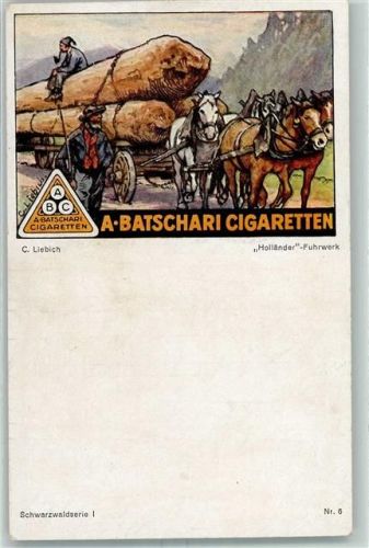 sign. Liebich, Curt - Batschari Cigaretten , Tiergespann Forstwirtschaft Schwarzwaldserie I Nr. 5