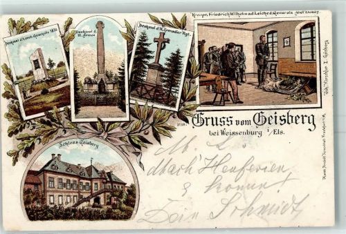 Wissembourg 1898 Denkmal des 1. erob. Geschütz 1870 Denkmal der III. Armee Denkmal d. K. Grenadier Rgt. Kronpr.Friedrich Wilhelm a, d. Leiche d. Generals Abel Douay Schloss Geisberg