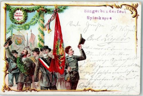 Homberg Sängerbundesfest Spieskappe Fahnenträger Ort handschriftlich