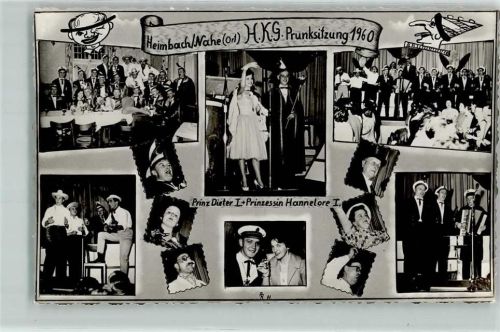 55779 W6589 Heimbach , Nahe Privatfoto AK Karneval Prunksitzung 1960 Prinz Dieter I. & Prinzessin Hannelore I. Harmonika