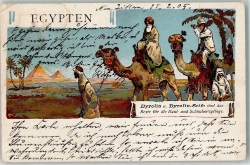 1905 Byrolin Seife Ägypten Kamele Touristen AK