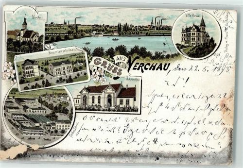 Nerchau 1898 Villa Hessel Beamtenschule Schützenhaus Kirche Lithographie