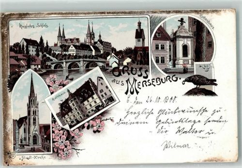 Merseburg 1908 Rathaus Stadtkirche Kgl. Schloß Rabenhaus Rabe