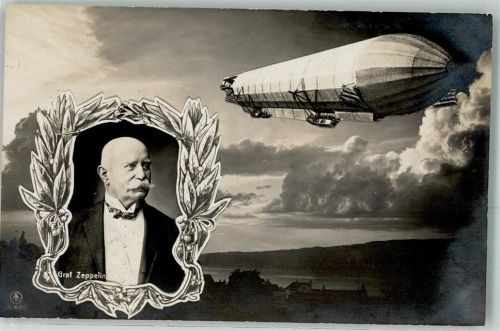 1909 Portrait des Flugpionieres mit Luftschiff
