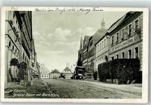 Ebern Gasthaus Grüner Baum mit Marktplatz Oldtimer