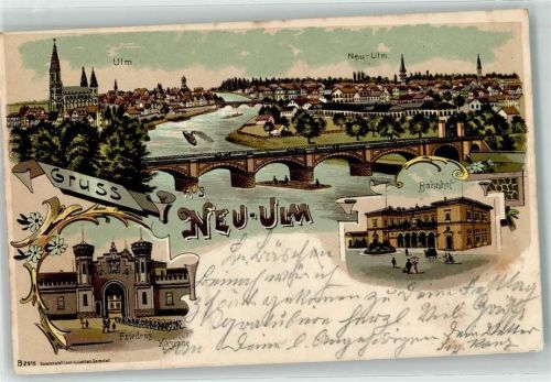 Neu-Ulm 1901 Eisenbahnbrücke Friedens-Kaserne Bahnhof Ulmer Münster