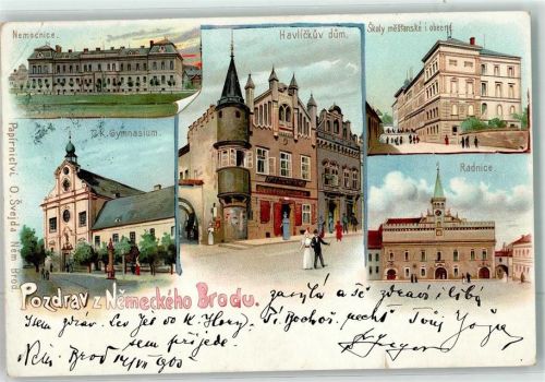 Havlickuv Brod Deutsch-Brod 1905 Gebrauchsspuren Nemocnice C.K. Gymnasium Radnice Skoly mestanske i obecne Havlickuv dum