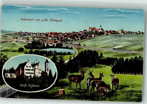 Aulendorf Gräfl. Schloß Gräflicher Wildpark Rehe Hirsche Bahnhof