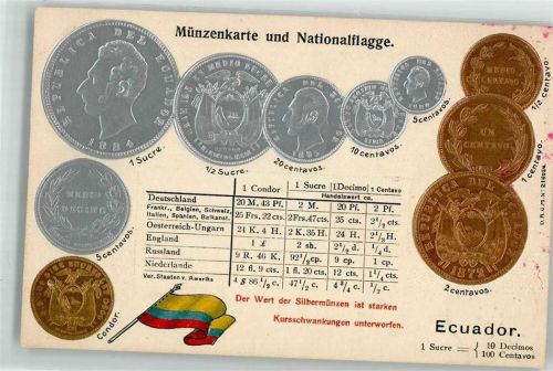 Münzenkarte und Nationalflagge Münzabbildungen Geld auf AK Lithographie