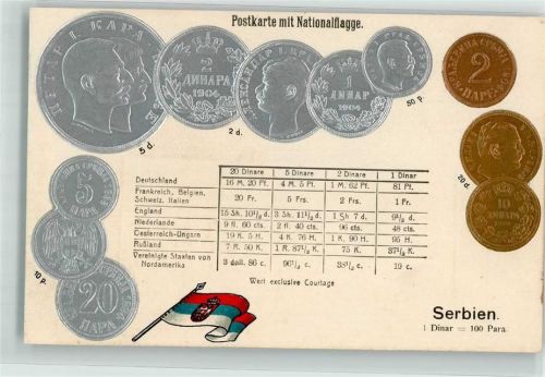 Münzenkarte und Nationalflagge Münzabbildungen Geld auf AK Lithographie