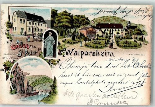 Walporzheim 1899 Sanct Peter Weinhandlung Anton Dahm Bunte Kuh Lithographie Beschnitten