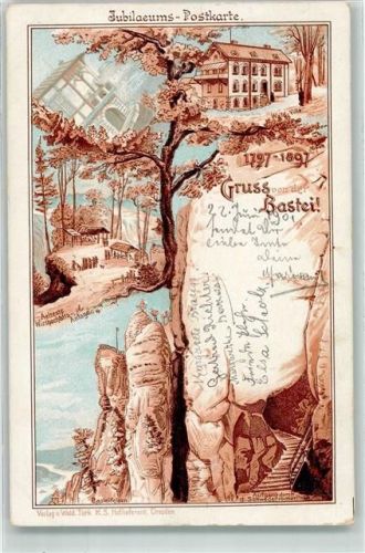 Bastei 1901 Basteifelsen Aufgang durch d. Schwedenlöcher Wald Villa älteste Wirtschaftsanlage