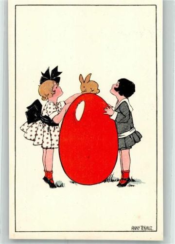 Ostern Kinder großes Ei mit einem Hasen AK Tekauz, A.