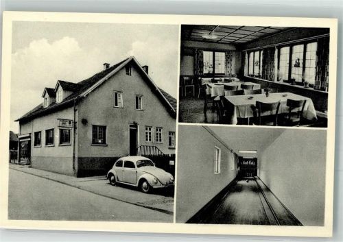 Gerlingen Metzgerei u. Gasthaus zum Fäßle VW Käfer Kegelbahn