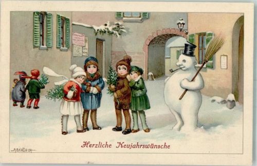1923 Neujahr Schneemann Kinder