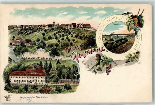 Waiblingen 1903 Viadukt Erholungsheim Neustädtle Lithographie Ort lt. Stempel
