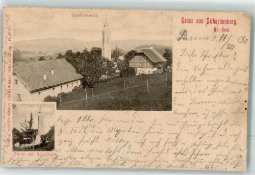 Schardenberg 1906 Kirche mit Schulhaus