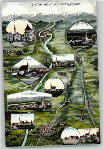 Tittmoning 1915 die Tauernbahn aus der Vogelschau