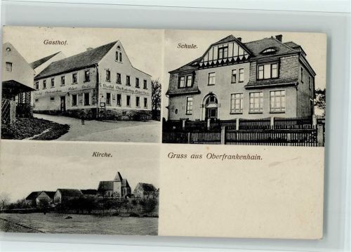 04643 O7231 Frankenhain b Geithain 1923 - Schule, Gasthof, Kirchenpartie, gute Erhaltung AK
