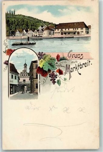 97340 W8713 Marktbreit 1899 Lithographie Mainthor Raddampfer