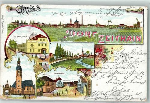 Zeithain 1899 Gasthaus Zum Stern Bes Herm. Jentzsch Gemeindeamt Kirche Schule Lithographie