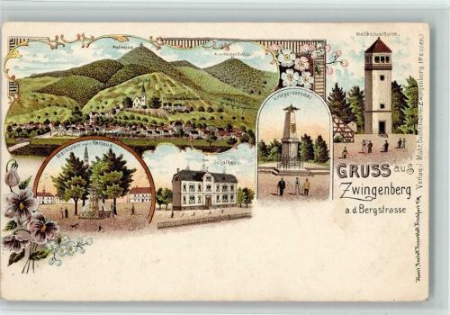 Zwingenberg Melibocus Melibocustur Kriegerdenkmal Schulhaus Marktplatz Rathaus