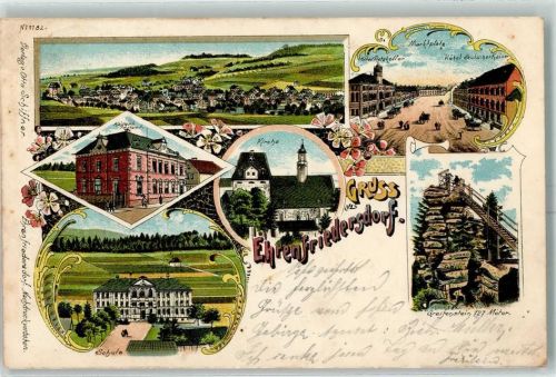 Ehrenfriedersdorf 1899 Kaiserl. Postamt Schulle Kirche Marktplatz Hotel Ratskeller Hotel Deutscher Kaiser Greifenstein