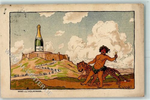 1907 sign. Hans von Volkmann Werbung Sekt Kupferberg