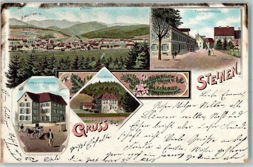Steinen 1899 Eisenbahnstraße Rathaus Gasthaus Zur Sonne Villa Köchlin Gasthaus Zum Hirschen