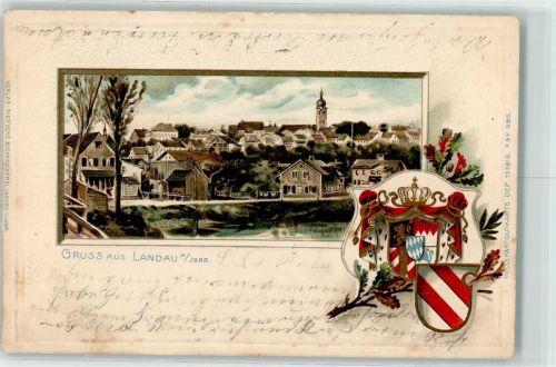 Landau 1901 Stadtpfarrkirche Maria Himmelfahrt Wappen Lithographie