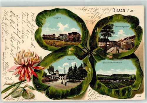 Bitche 1906 Kaserne Straßburger Tor Bahnhof Offizier Wohnhäuser Kleeblatt Lithographie