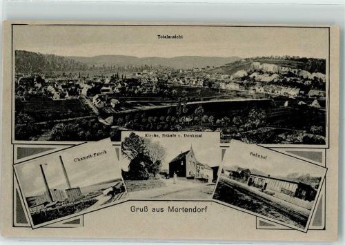 06618 O4801 Mertendorf b Naumburg, Saale - Chamott-Fabrik Kirche Schule Denkmal Bahnhof