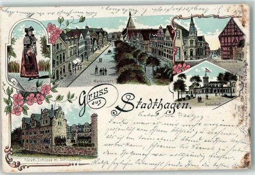 Stadthagen 1898 marktplatz Obernstraße Bahnhof Fürstliches Schloss Schlosshof Frau Tracht Blumen Gruss