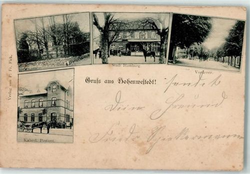 Hohenwestedt 1899 Gasthaus Stadt Hamburg Vorderstraße Kaiserl. Postamt