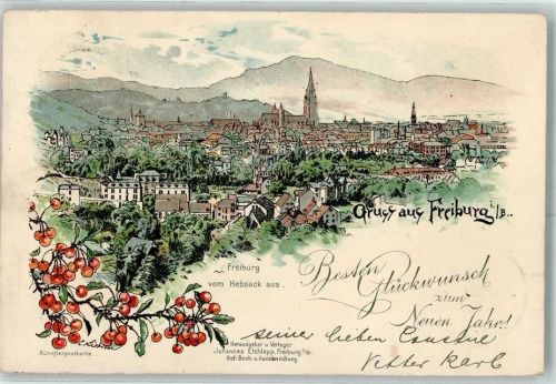Freiburg Verlag Elchlepp Städteglückwunsch Neujahr AK