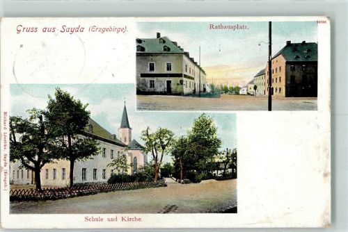 Sayda 1907 Rathausplatz Schule Kirche