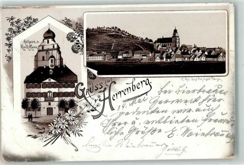 Herrenberg 1895 Rathaus u. Kirchturm Vorläufer