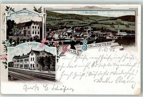 Schlüchtern Gasthaus zum deutschen Kaiser Bahnhof Kirche Blumen Gruss