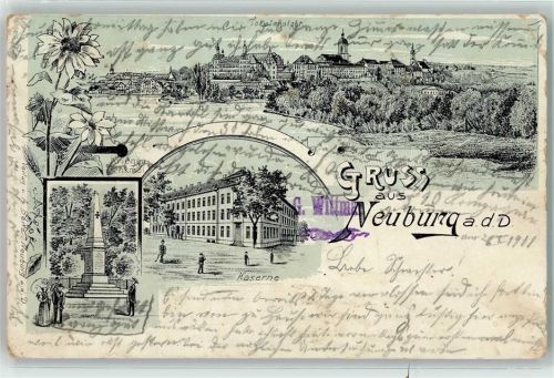 86633 W8858 Neuburg a d Donau Gebrauchsspuren Krieger-Denkmal Kaserne Litho.