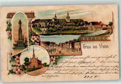 48691 W4426 Vreden 1901 Lithographie Mariensäule Wassermühlenstraße Ev. Kirche