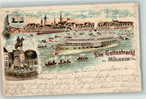 Köln Mülheim 901 1900 Denkmal Kaiser Wilhelm Seitentaddampfer Stadt Köln die Gottestracht