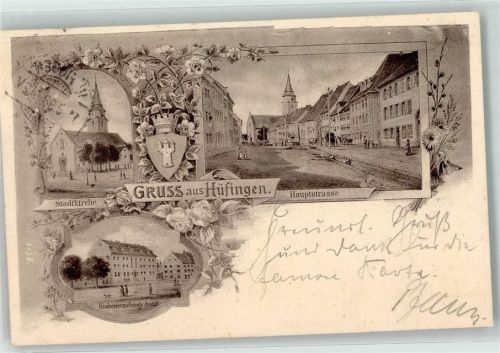 Hüfingen 1898 Stadtkirche Hauptstraße Knabenerziehungs-Anstalt