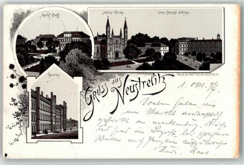 Neustrelitz 1897 Vorläufer Marktplatz Kaserne Schloß-Kirche Groß-Herzogl. Schloß