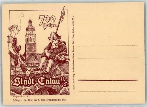 Calau 700 Jahre Festtage 3. Mai - 7. Juni Pfingstwoche 1936 Zigarette Turm