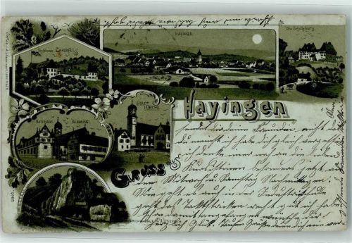 Hayingen 1901 Schloß Ehrenfels Rathaus Bildhauerei Schützburg Litho-Mondschein