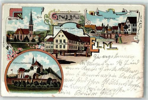 Elm 1902 Kirche Hauptstraße Gasthaus Zum roten Löwen Schloss Brandenstein